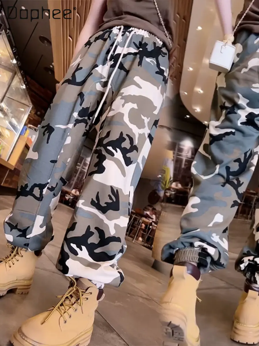 

Autumn New Camouflage Color Tie-Dyed Sweatpants for Female Loose Tappered Fashion Track Pants Casual Trousers Streetwear Women
