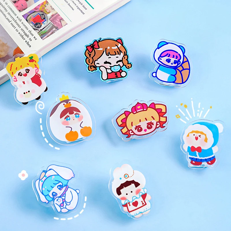 

1Pc Cute Cartoon Acrylic Clip Bookmark Binder Snacks Sealing Clips Office Photo Card Holder Accessories