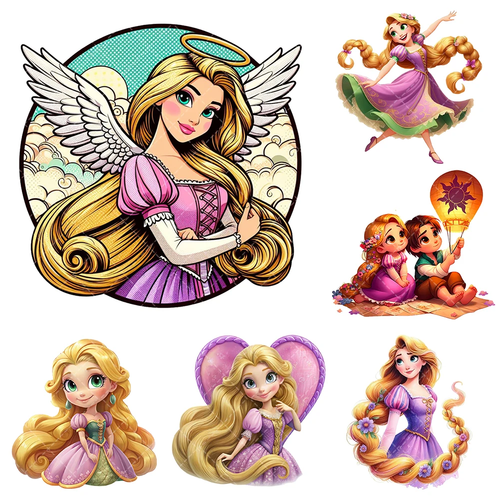 Disney Rapunzel Princess Iron On Heat Transfer Stickers For Clothes DTF Pinted Vinyl Thermal Appliques Washable T-Shirt Decal