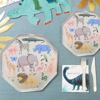 blue elephant hex tray disposable tableware paper plate happy kid 1st birthday party decor baby shower kids girl boy favor
