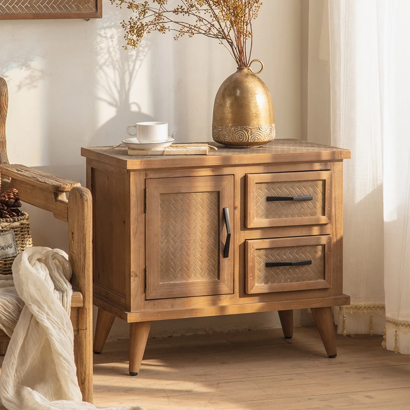 

Vintage Low Bedside Table Nightstands Wooden Bedroom Dresser Cabinet Comodini Usm Furniture YY50BT