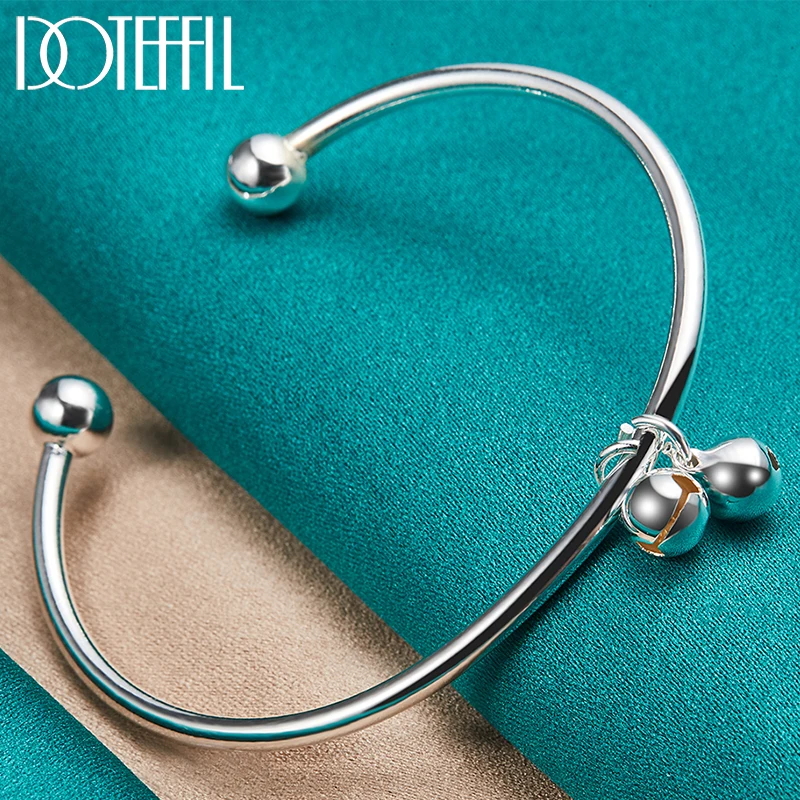 

DOTEFFIL 925 Sterling Silver 4mm Smooth Solid Bead Bell Cufflinks Bangles For Women Man Wedding Engagement Party Jewelry