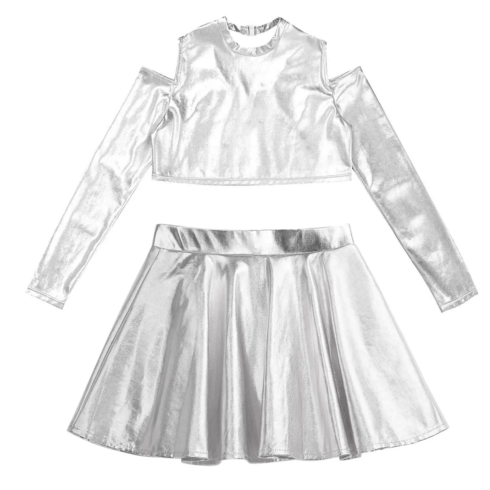 Детский танцевальный костюм для девочек блестящий металлический укороченный