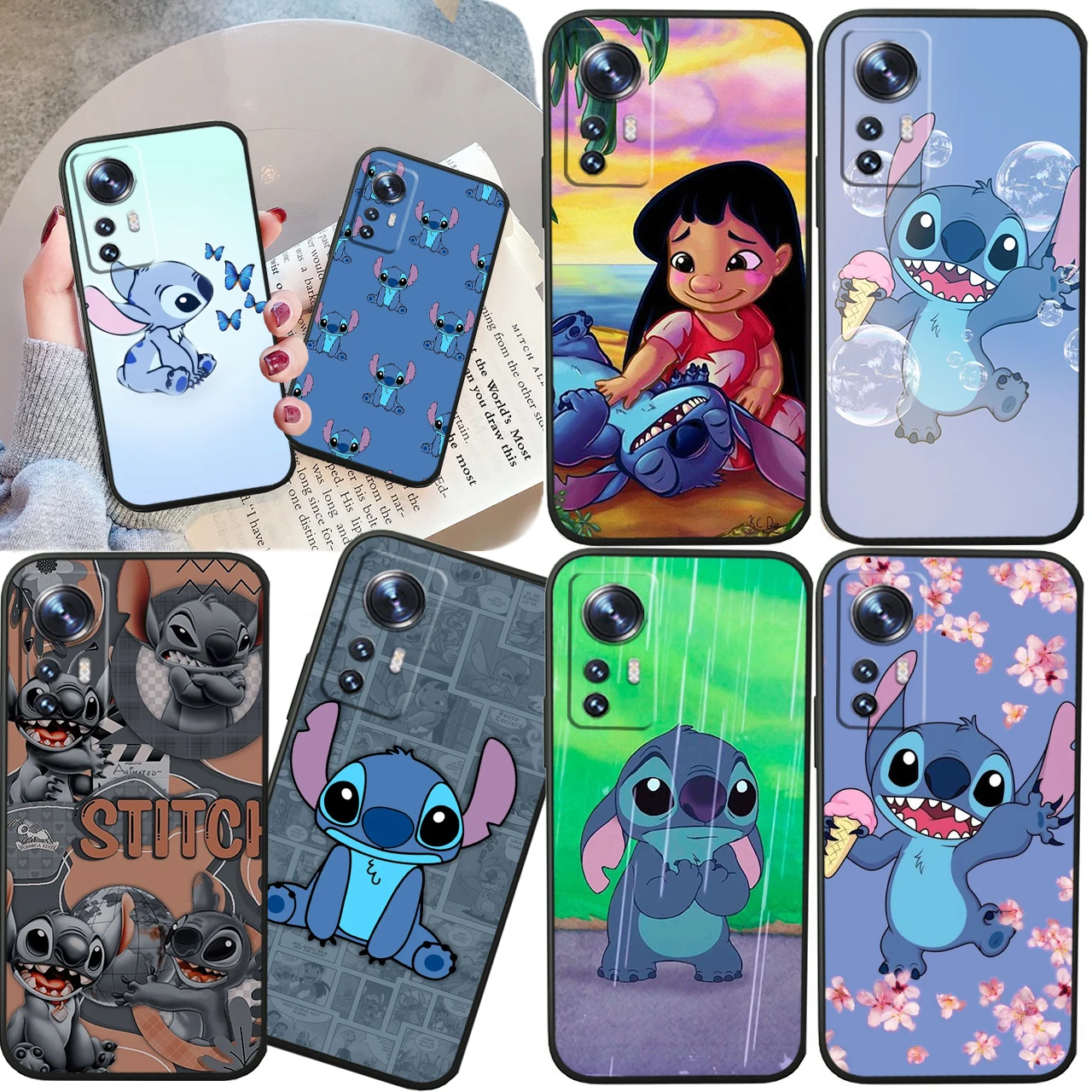 

Disney Stitch Angie For Xiaomi Mi 13 12T 11X 10T Note 10 Ultra Pro Lite 5G Soft Silicone Black Phone Case