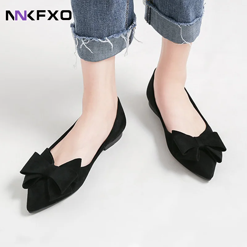 

New Fashion Soft Casual Women's Single Shoes 2023 Korean Version Women's Low Heel Pointed Bow Solid Suede Women's Flat Shoes