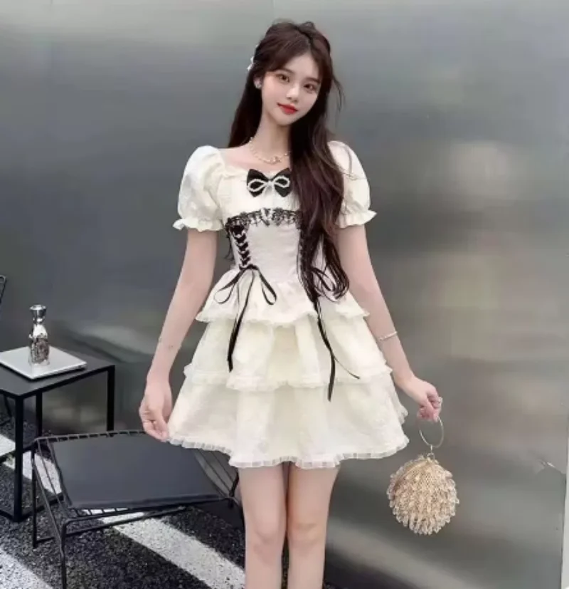 Милое женское платье Jsk в стиле &quotЛолита&quot винтажное Y2k с бантом и оборками