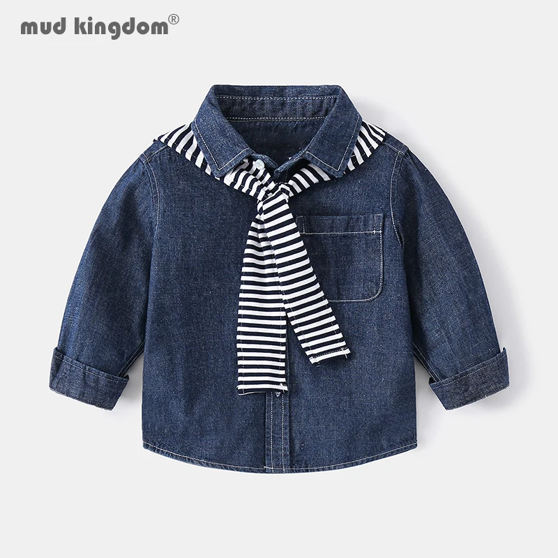 

Джинсовая рубашка для маленьких мальчиков, с юбкой, однотонная верхняя одежда для детей, повседневное пальто, весна-осень