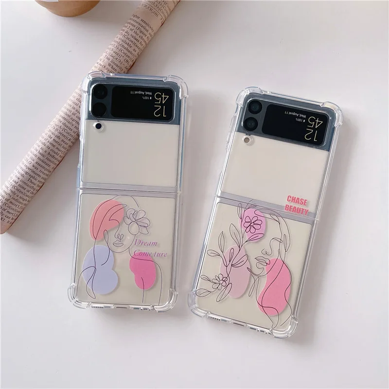 

Artistic Female Abstract Painting Phone Case for Samsung Galaxy Z Flip 4 3 Hard Cover for ZFlip3 Zflip4 Solid Shell Bracket