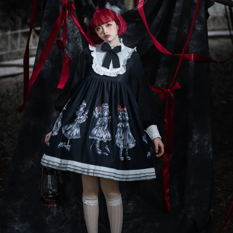 Женское готическое платье с длинным рукавом в стиле Харадзюку - купить по