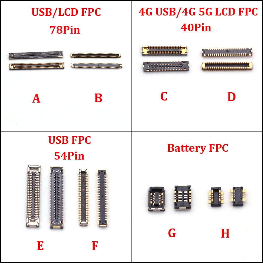 10 шт. 54 40 78-контактный разъем FPC для ЖК-экрана Samsung Galaxy A82 A826 A52 5G A526B 4G A525F A72 A725F USB-порт
