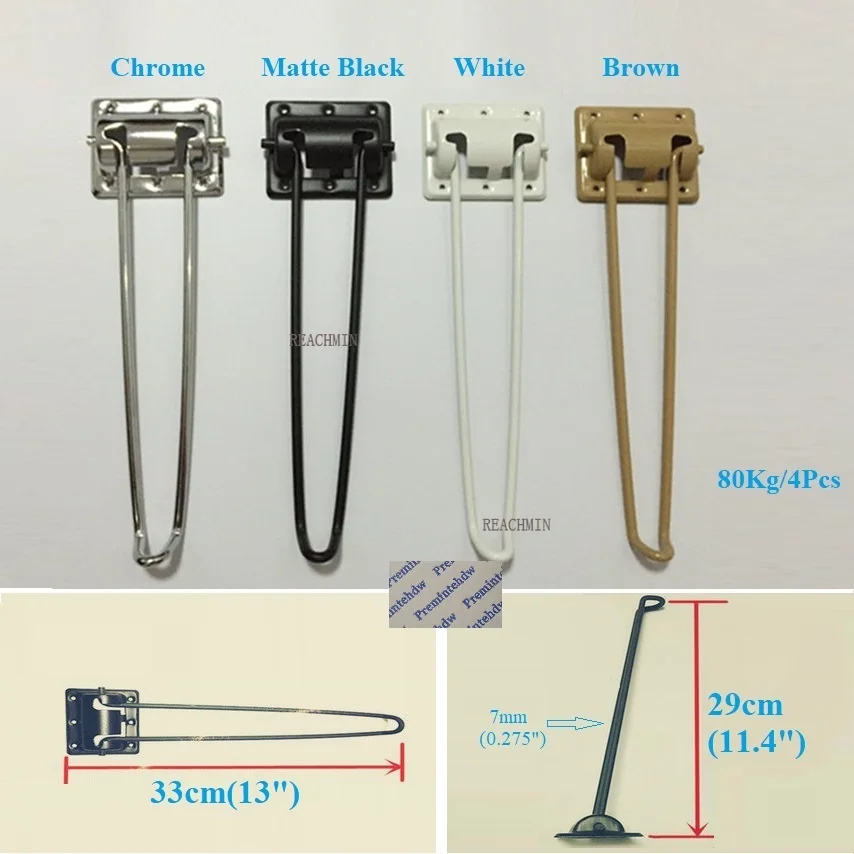 

4Pcs 11" 29CM High Steel Wire Folding Hairpin Legs Coffee Laptop Table Desk Bench Display Stand Chrome Matte Black White Br