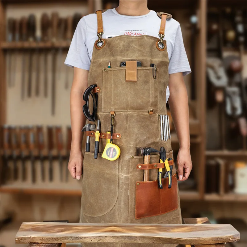 Thick Canvas Split Tool Apron Waterproof Thickening Vintage Garden Multi-use Storage Craftsman Pockets Tall Adult Loger Apron