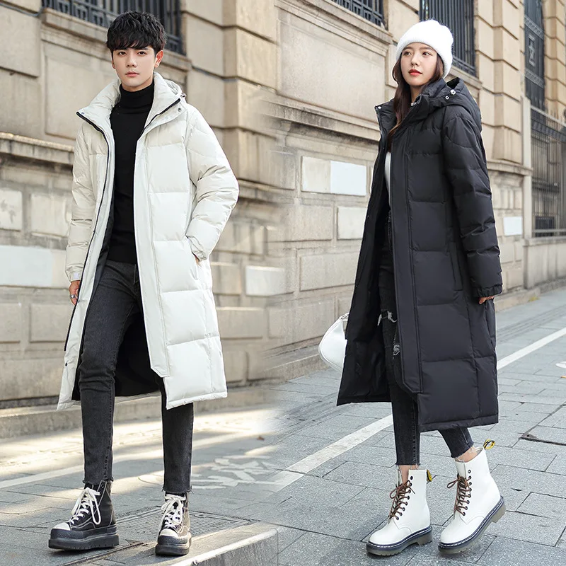 

Down jacket men's women's long running men's same solid color Chinese drama school uniform long above the knee down jacket