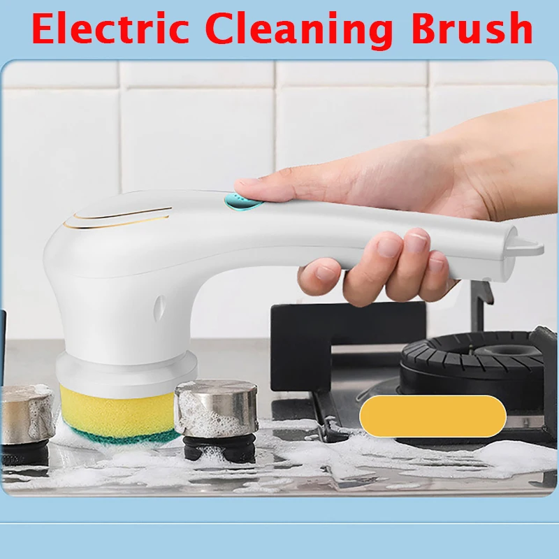 

Electric Cleaning Brush Usb Charging Bathroom Wash Brush Kitchen Cleaning Tool Dishwashing Brush Bathtub with 5 Brush Heads