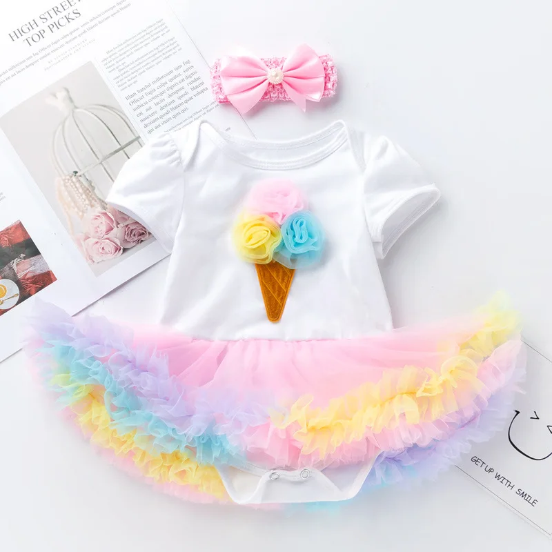 Женское платье для новорожденных девочек летнее Новое милое Радужное белое с