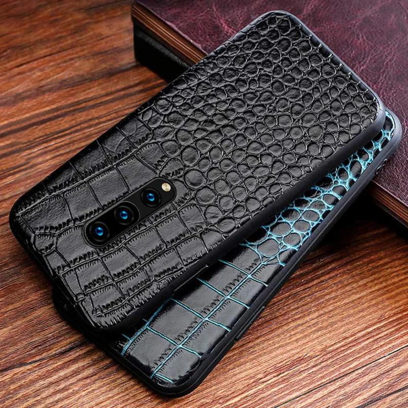 Leather Phone Case For Oneplus 8 Pro Case For oneplus 7 7T Pro case Cowhide cover for 6 6t case Luxury Alligator Texture case