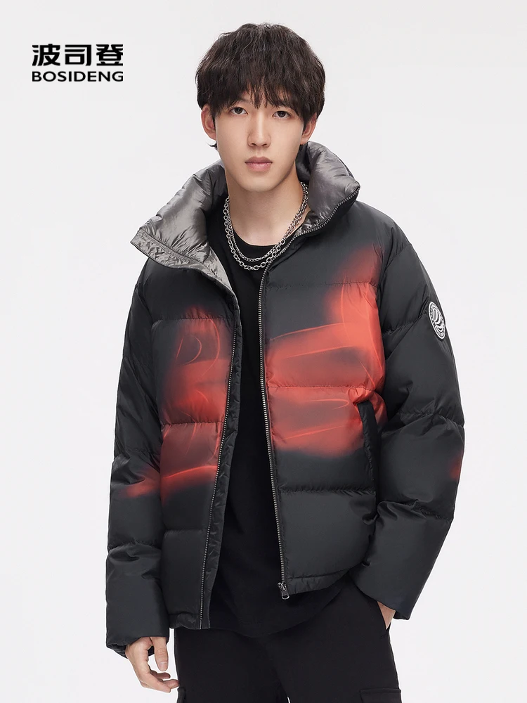 

BOSIDENG 2022 летняя новая модная печать трендовая крутая спортивная короткая мужская теплая пуховая куртка B20143410