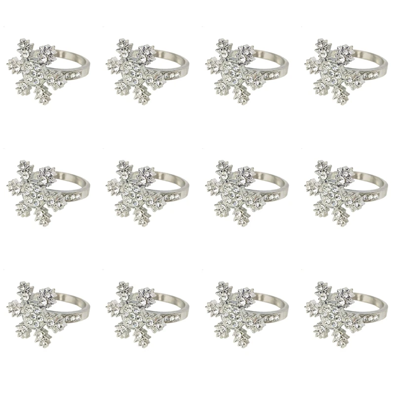 

12 Pcs Snowflake Napkin Rings Set Napkin Holder Adornment Exquisite Household Napkins Rings Set For Dinner Decor