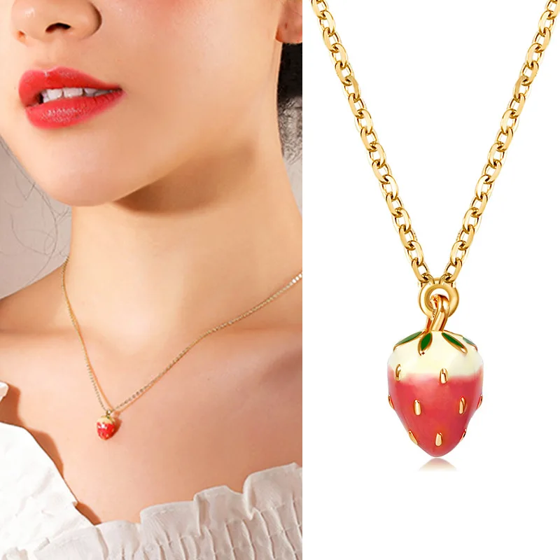 

Korean Cute Strawberry Necklace Sweet Tassel Collar Chain Student Gift Earrings Women's Jewelry Gift