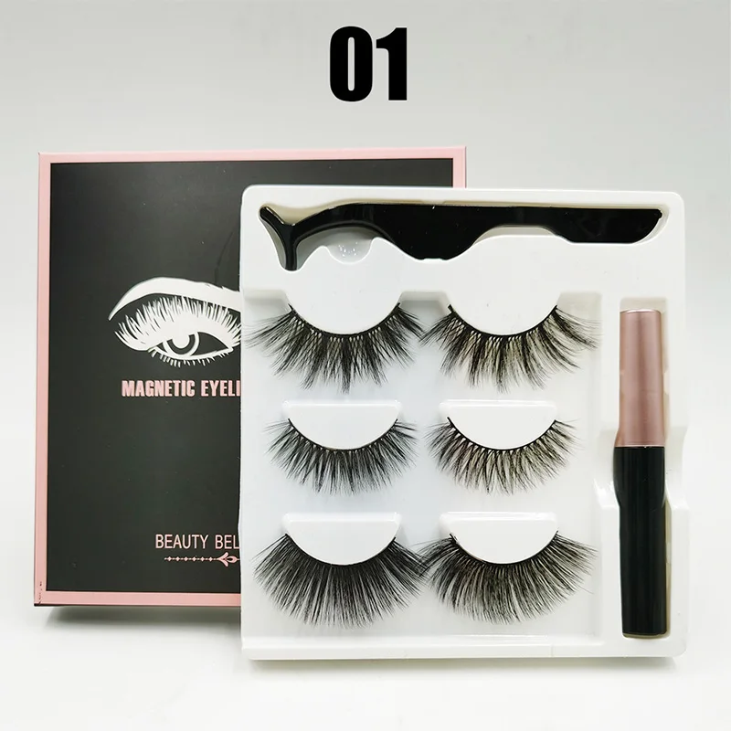 

3Pairs Magnetic Eyelashes 3D Mink Eyelashes Magnetic Eyeliner Lashes Short False Lashes Lasting With Tweezer Eyelash Makeup Tool