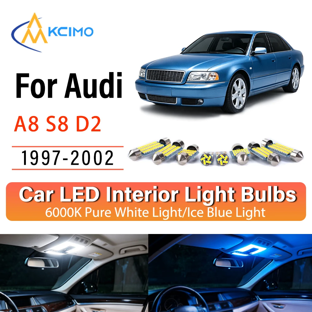 Фото Комплект премиальных светодиодных внутренних светильников для Audi A8 S8 D2 1997-2002: быстрая установка, прочные, с синим и белым светом, долговечные, уютные. №1