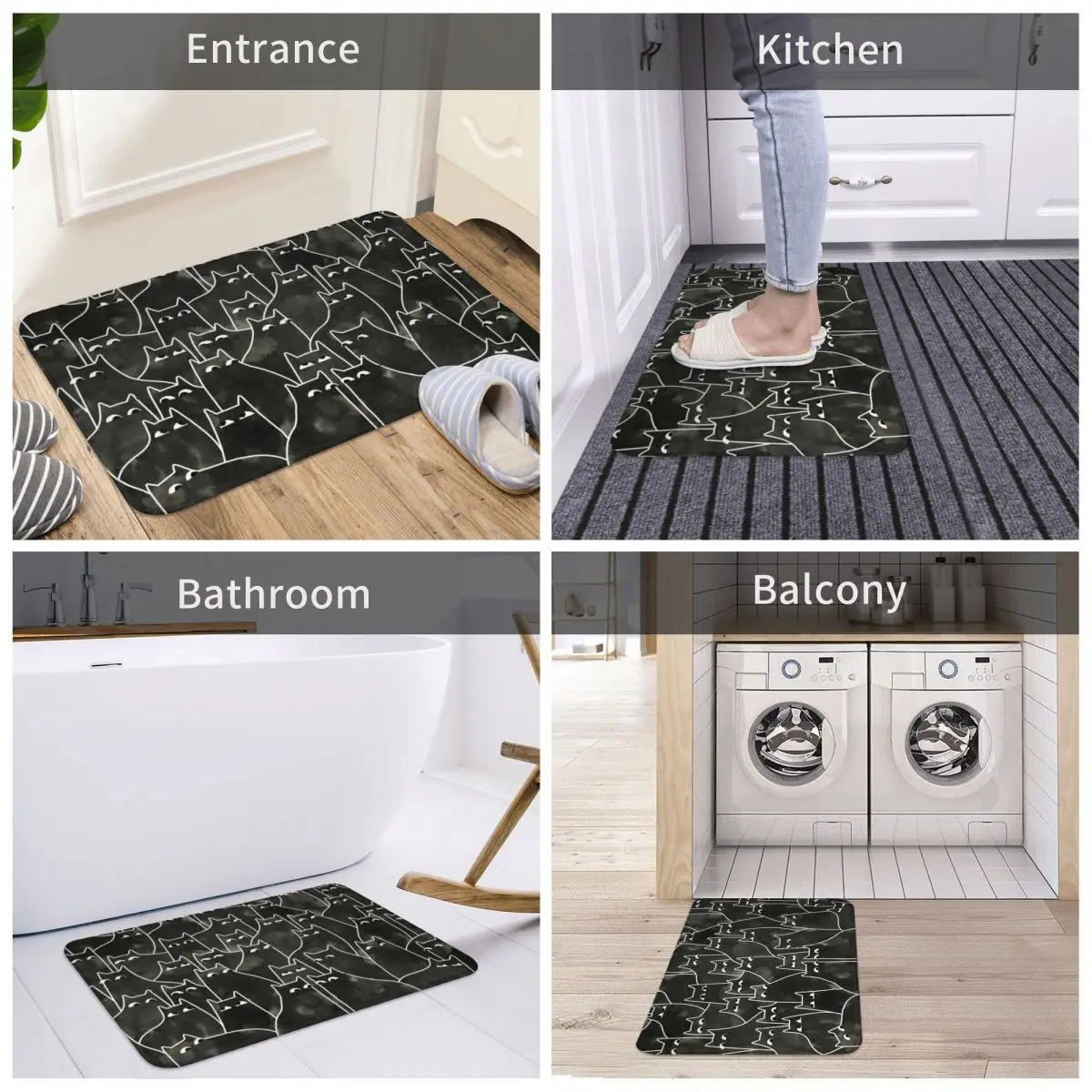 

Suspicious Cats Bath Mat Decor Animal 3D Rug Carpet Doormat Non-slip Entrance Living Room Home Kitchen Bathroom Washable Porch