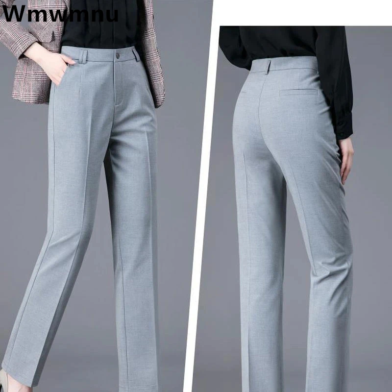Elegant Slim Fit Office Ol Suit Pants Women Classic High Waist Straight Trousers Business Vintage Formal Work Pencil Pantalones