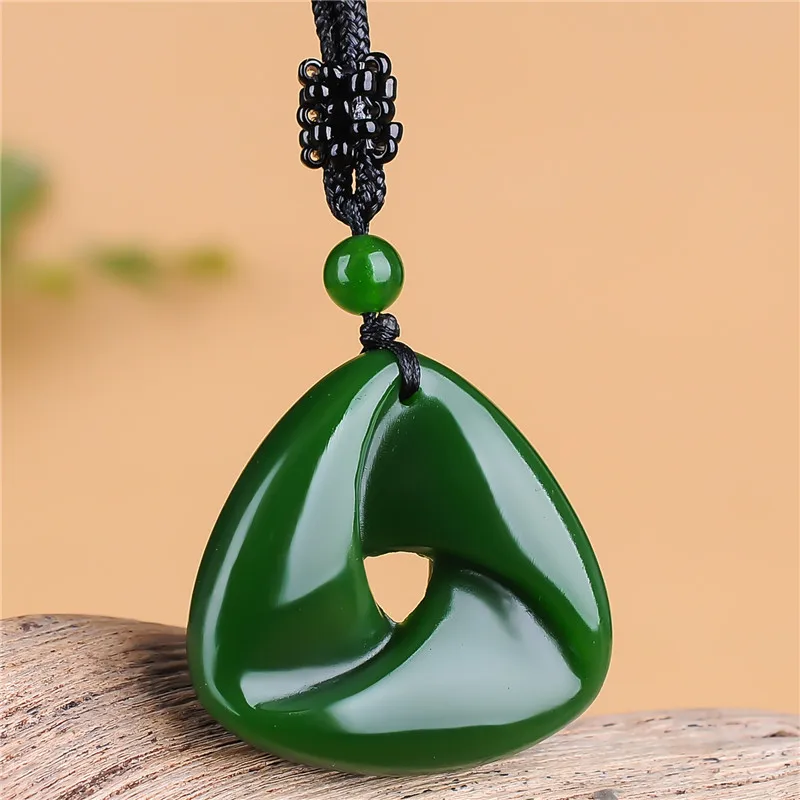 

Natural Green Handmade Double-sided Carving Safety Buckle Jade Pendant Fashion Boutique Jewelry Men and Women's Necklace Gift