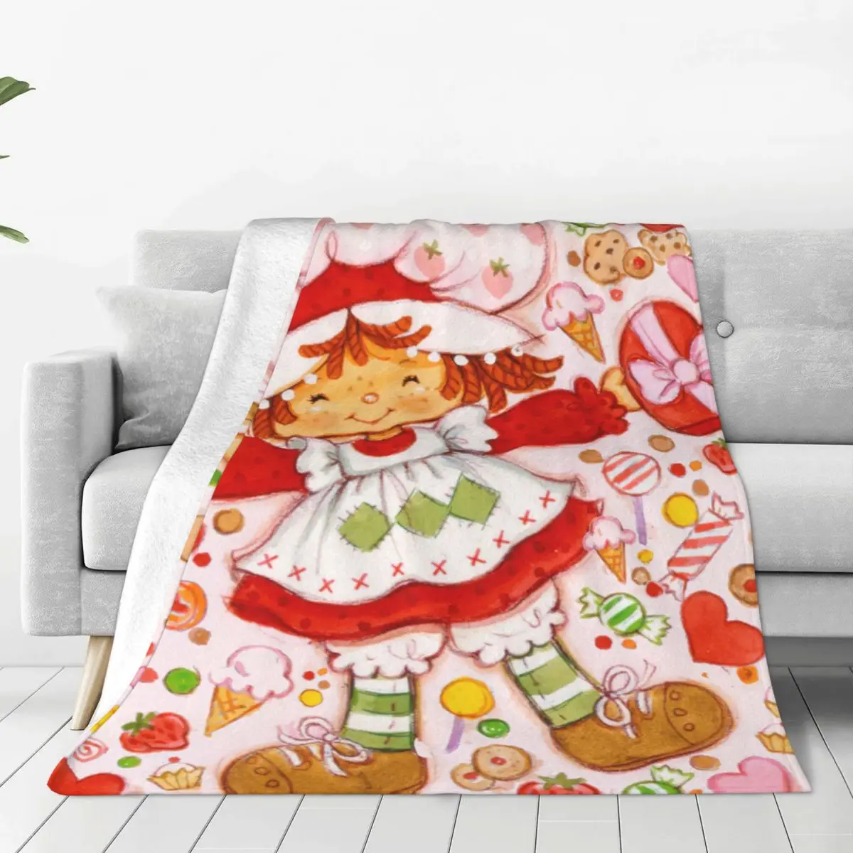 

Strawberry Shortcake Cartoon Blankets Flannel Textile Decor Kawaii Girl Lightweight Thin Throw Blankets for Home Car Bedspread