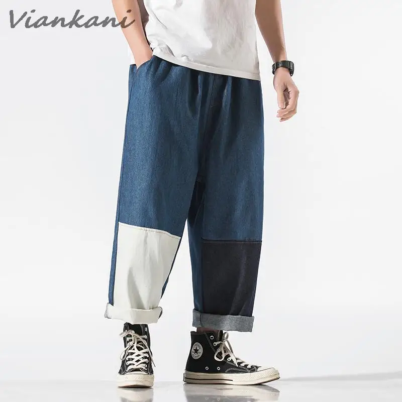 Vintage Streetwear Mens Jeans Pants Ankle-Length Japanese Casual Jeans Men 2022 New Fashion Jogging Pants Male Large Size