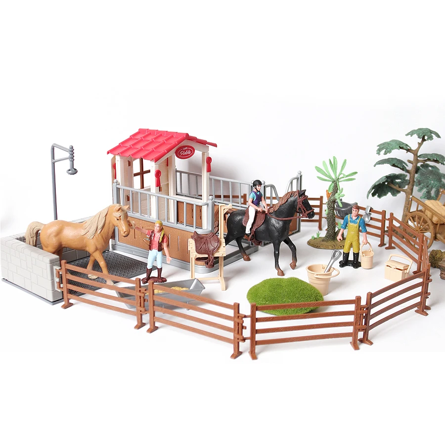 

Simulation DIY Horse Stall With Farm Stable Wash Area Rider And House Model Action Figures Educational Horse Toy Playset For Kid