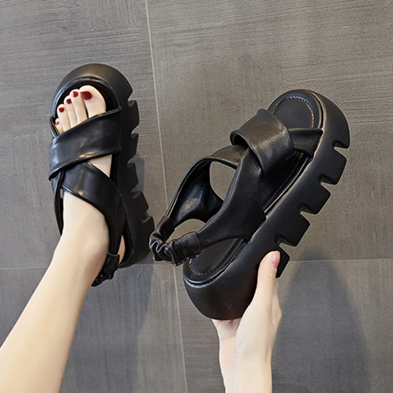 

Chunky Platform Women's Sandals Summer 2022 Open Toe Non-slip Rome Shoes Woman Fashion Pu Leather Thick High Heel Sandalias