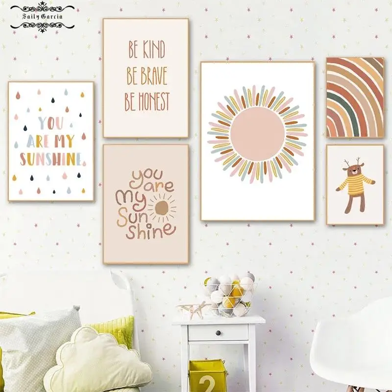 Настенный постер с альпакой для детской комнаты радужная живопись солнечный