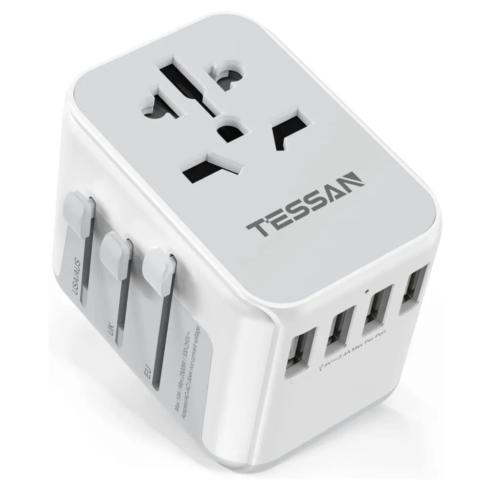 

TESSAN Travel Adapter International Universal Power Adapter All-in-one with 4 USB Ports Worldwide Wall Charger for UK/EU/US/Asia