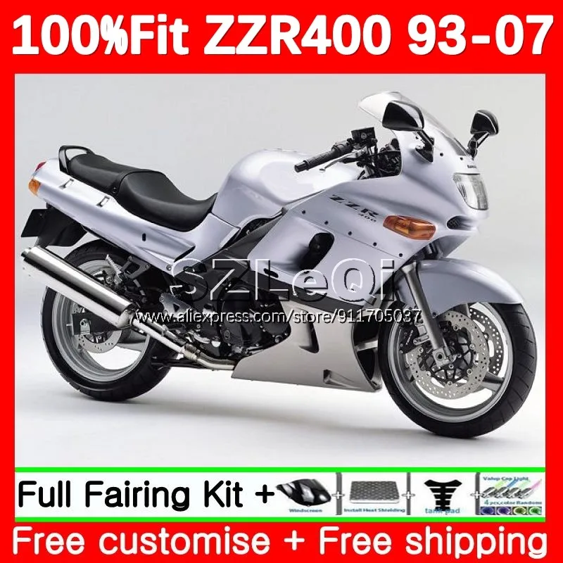 

gloss silver Injection For KAWASAKI NINJA ZZR400 ZZR 400 ZZR-400 93 94 95 96 97 98 99 00 01 02 03 04 05 06 07 Fairings 119LQ.9