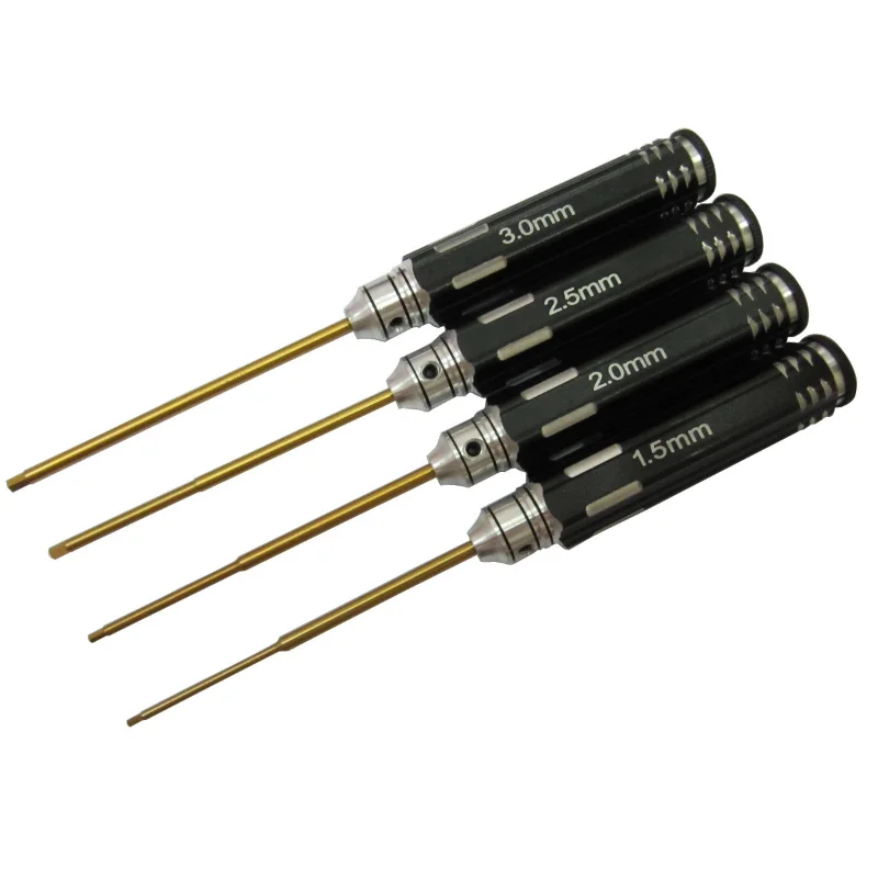 

4 In 1 Screwdriver Hexagon Head 1.5 2.0 2.5 3.0mm HSS Titanium Coated Hex Screw Driver Tools Set Kits for RC FPV Helicopter Car