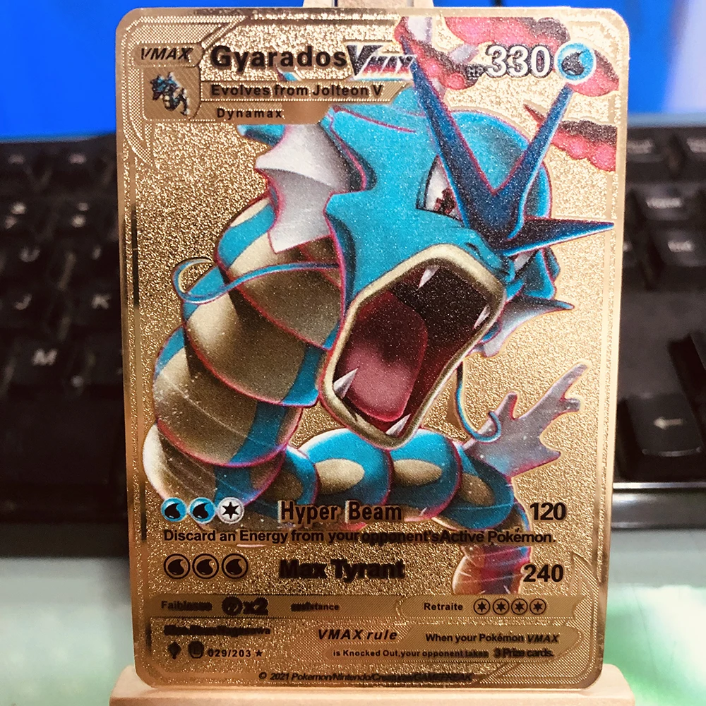 

New Anime Pokemon Metal Card Vmax Pikachu Charizard Green Dragon Battle Value 330 Poker Collection Games Toys Children's Gifts