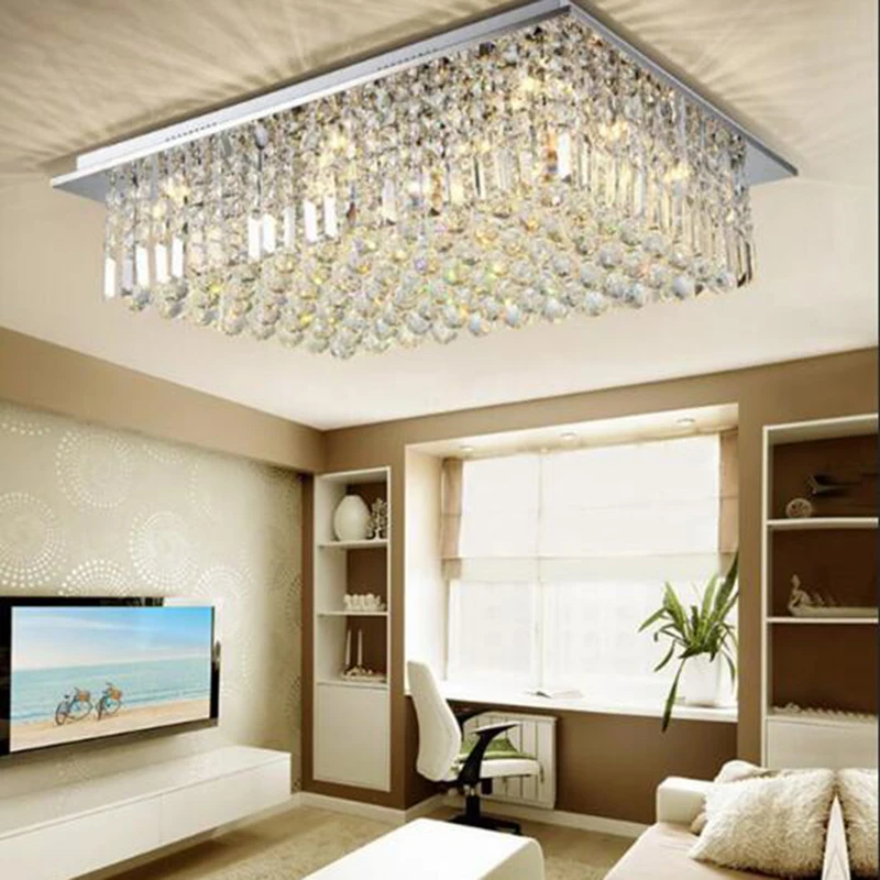 

Новая прямоугольная лампа-подсвечник с прозрачными кристаллами, современное освещение для гостиной, спальни