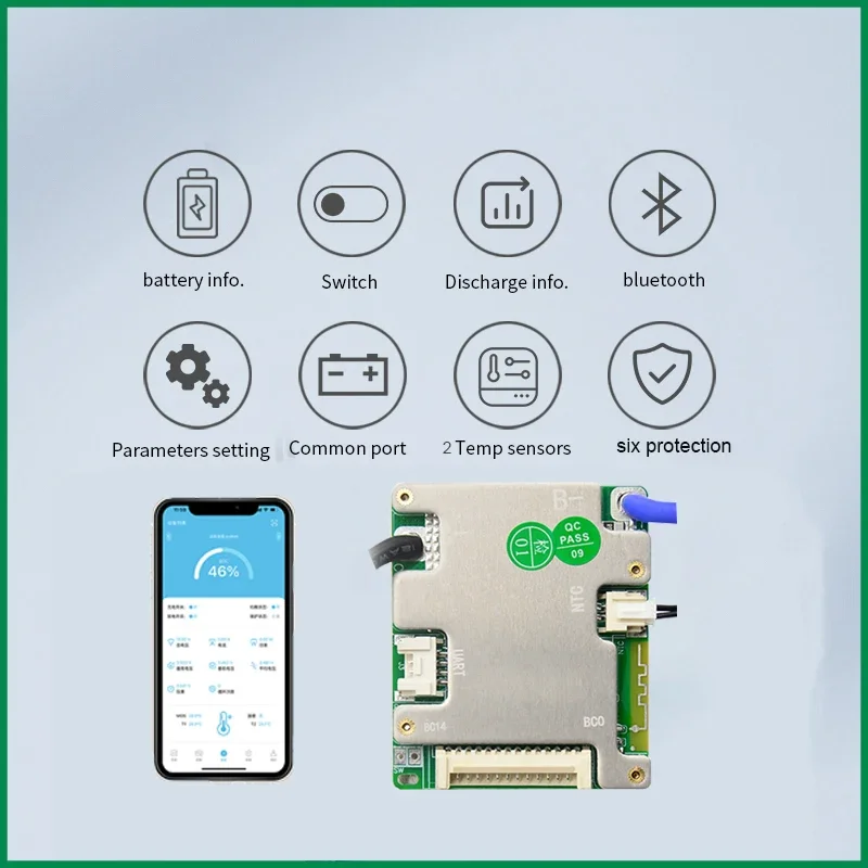 Фото Jiabaida Электрический велосипед Smart BMS LiFePO4 Li-ion 7S 8S 24V 9S 10S 11S 12S 13S 14S 36V 20A 30A 40A 50A с Bluetooth UART №3