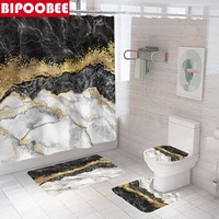 Black and White Marble Shower Curtains Gold Texture Luxury Crack Bathroom Curtain Bath Mats Pedestal Non-Slip Carpet Home Decor