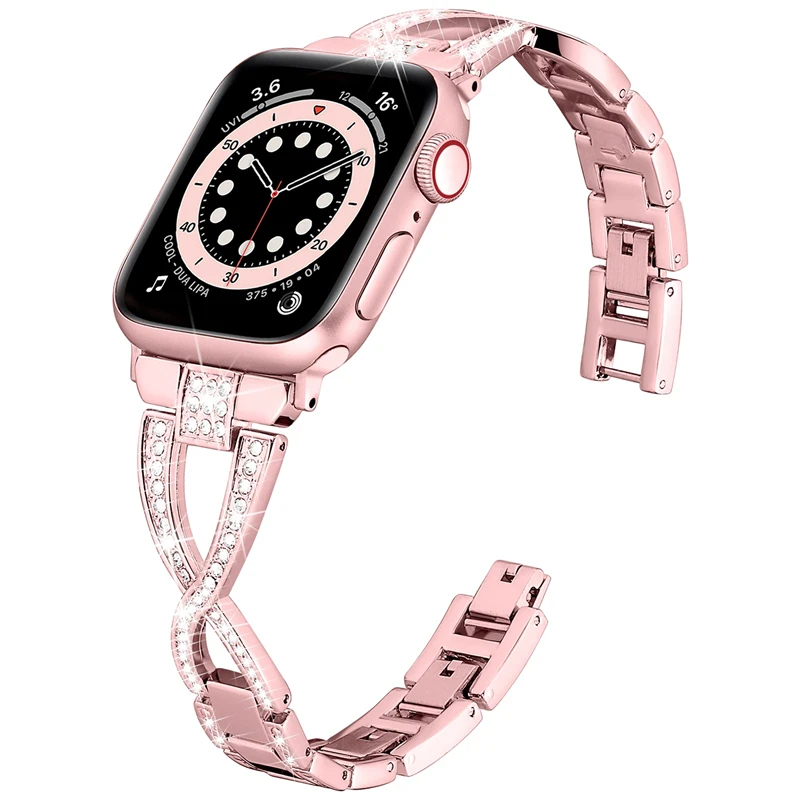 

Stainless Steel Metal Strap For Apple Watch band 40mm/44mm 38mm/42mm Women Diamond bracelet correa iWatch 6 5 4 3 se 7 45mm 41mm