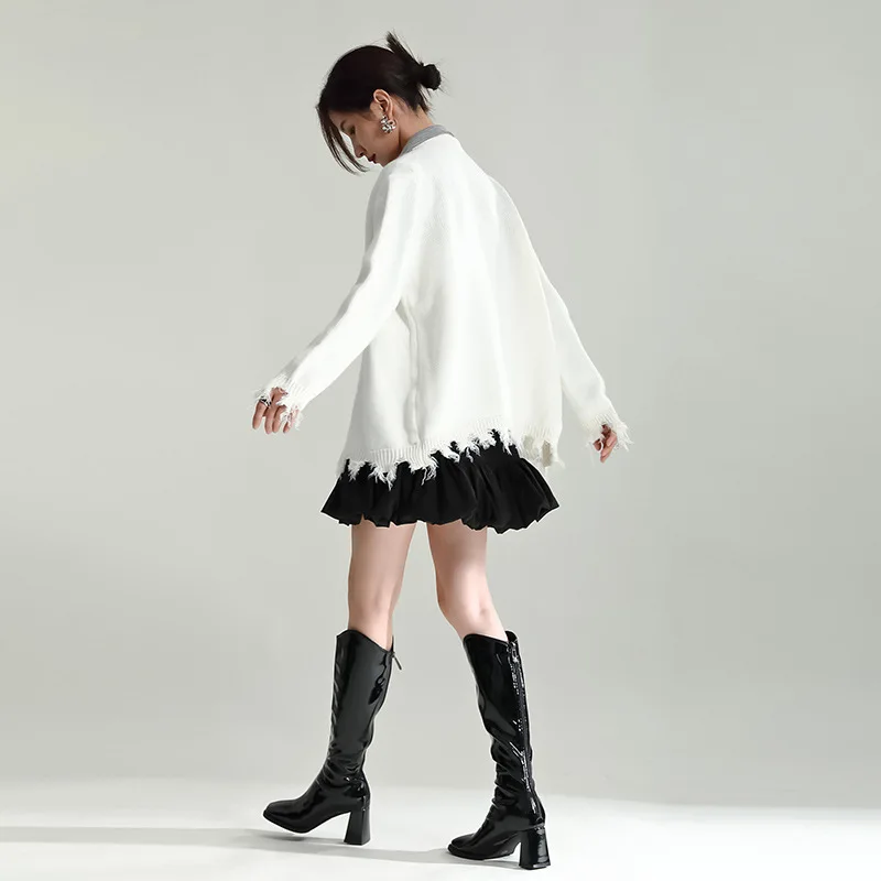 2022 Fall Senior Sense of Fake Two Pieces Knitted Shirt Splicing Suit Jacket Female Niche Design Tops