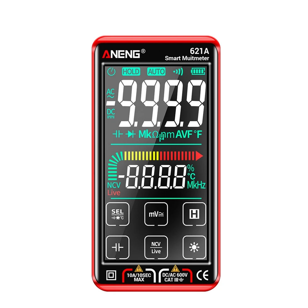 

ANENG 621A интеллектуальный цифровой мультиметр с сенсорным экраном 9999 отсчетов Автоматический диапазон перезаряжаемый NCV Универсальный измер...