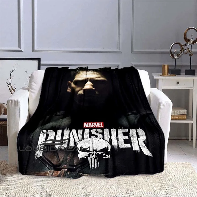 

Punisher Villain Plush Blanket Soft Black Print Blanket Four Seasons Sheet Sofa Flannel Kids Gift Warm Travel Camping Blanket