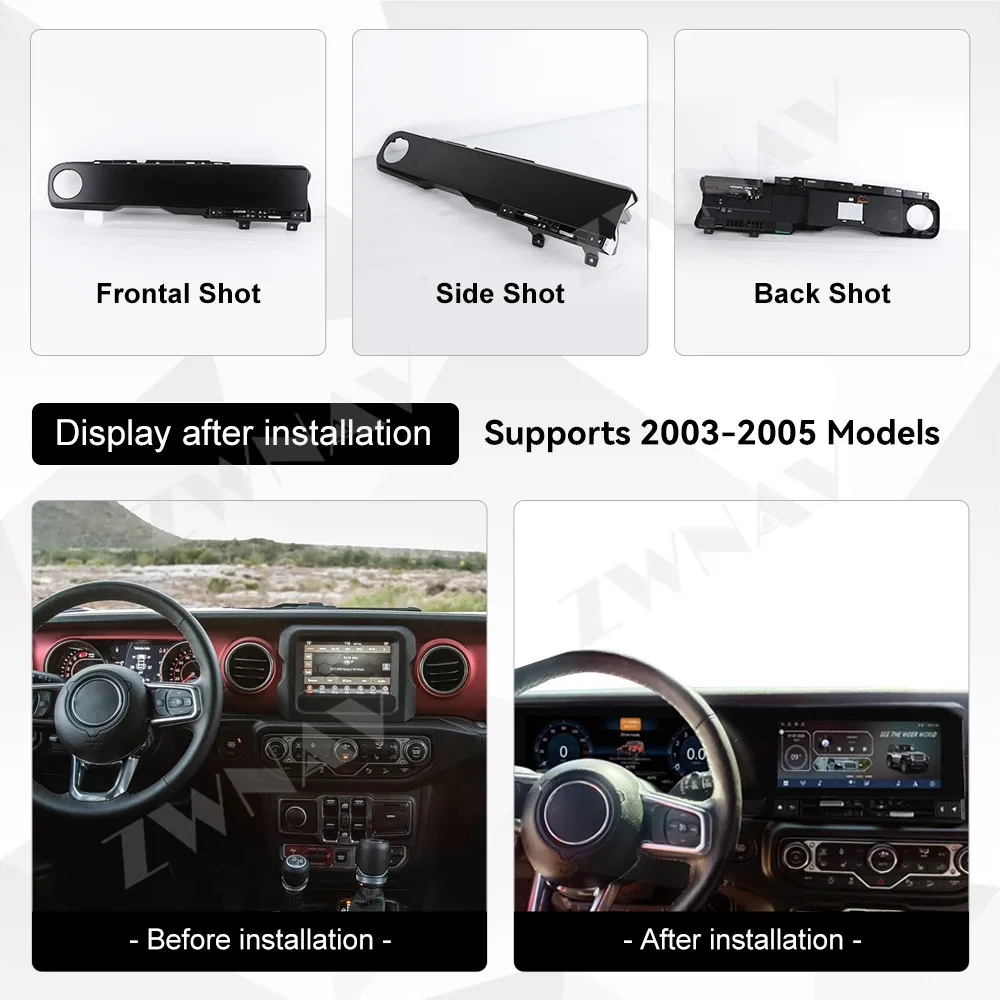 Фото 24,6-дюймовый двойной экран для Jeep Wrangler 2018-2023, цифровая панель приборов LCD + автомобильная мультимедийная система Android с CarPlay, навигацией и DSP №5