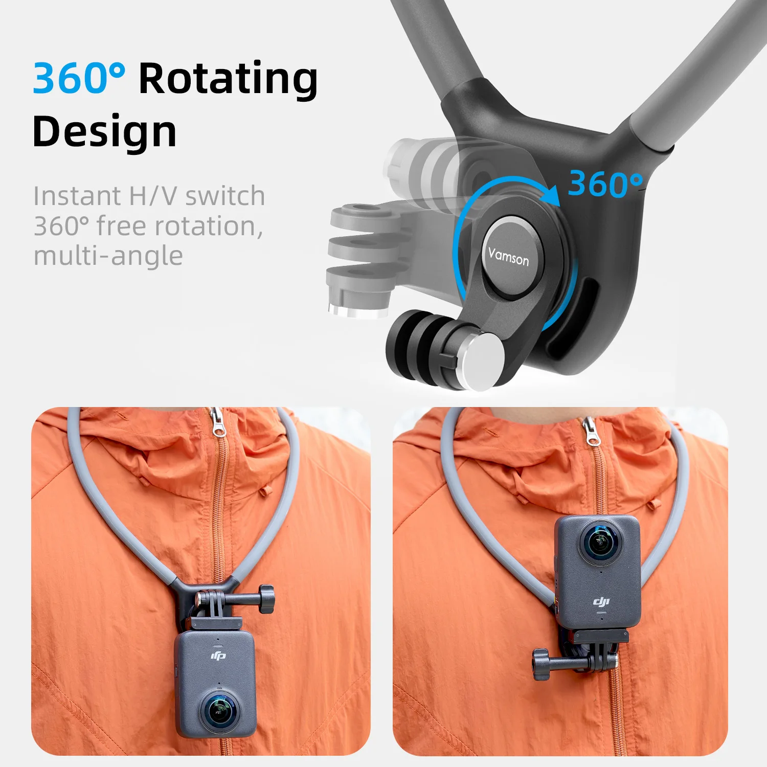 Фото Крепление на шею Vamson для DJI Osmo 360 °   Вращающийся силиконовый держатель для экшн-камеры: крепление на грудь для панорамной съемки без помощи рук №3