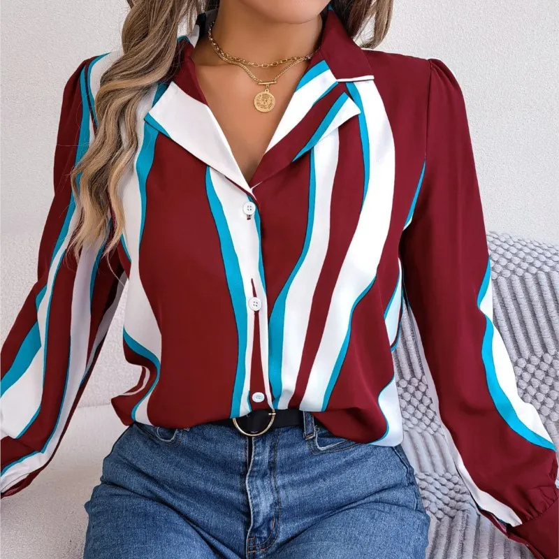 Женские повседневные рубашки с v-образным вырезом и длинным рукавом свободная