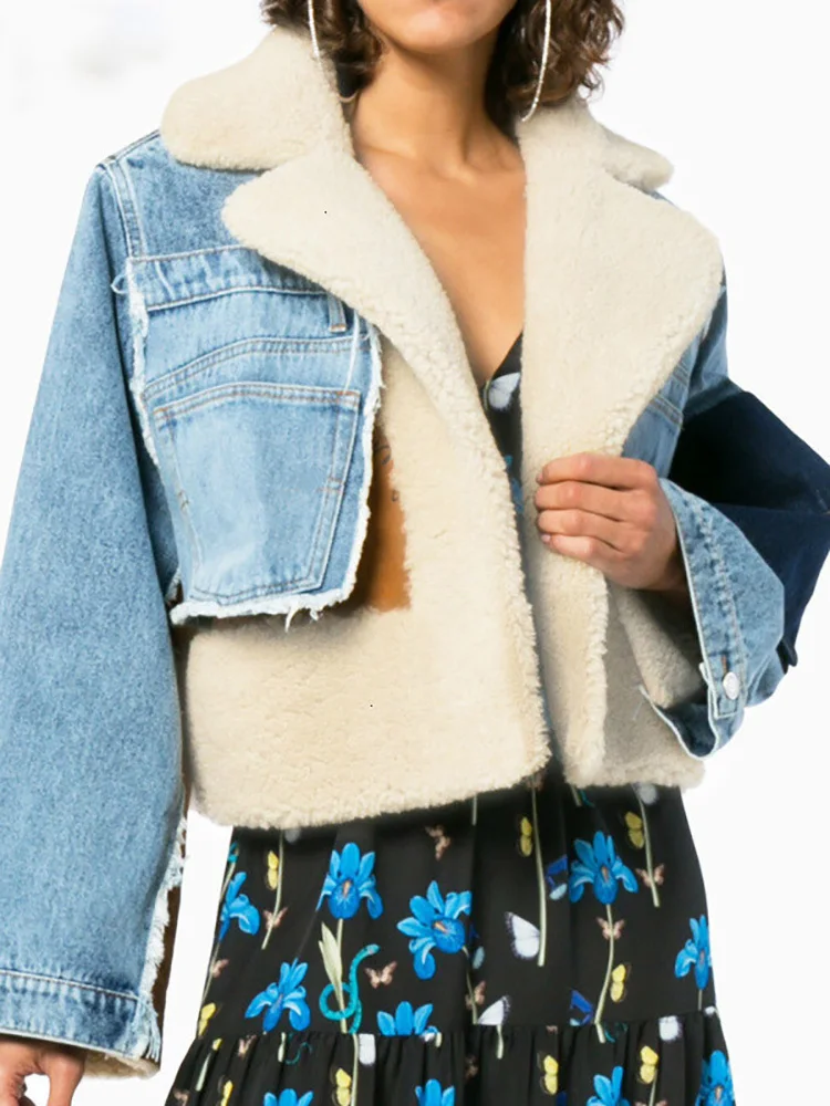 DEAT Leisure Full Sleeve Wool Liner Wde Waisted Turn Down Collar Women Slim Patchwork Woolen Coat 2022 Autumn Autumn New TD659