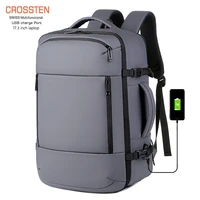 crossten swiss multifunctional 40l expandable 17 laptop backpack usb charging schoolbag waterproof travel bag shoes compartment