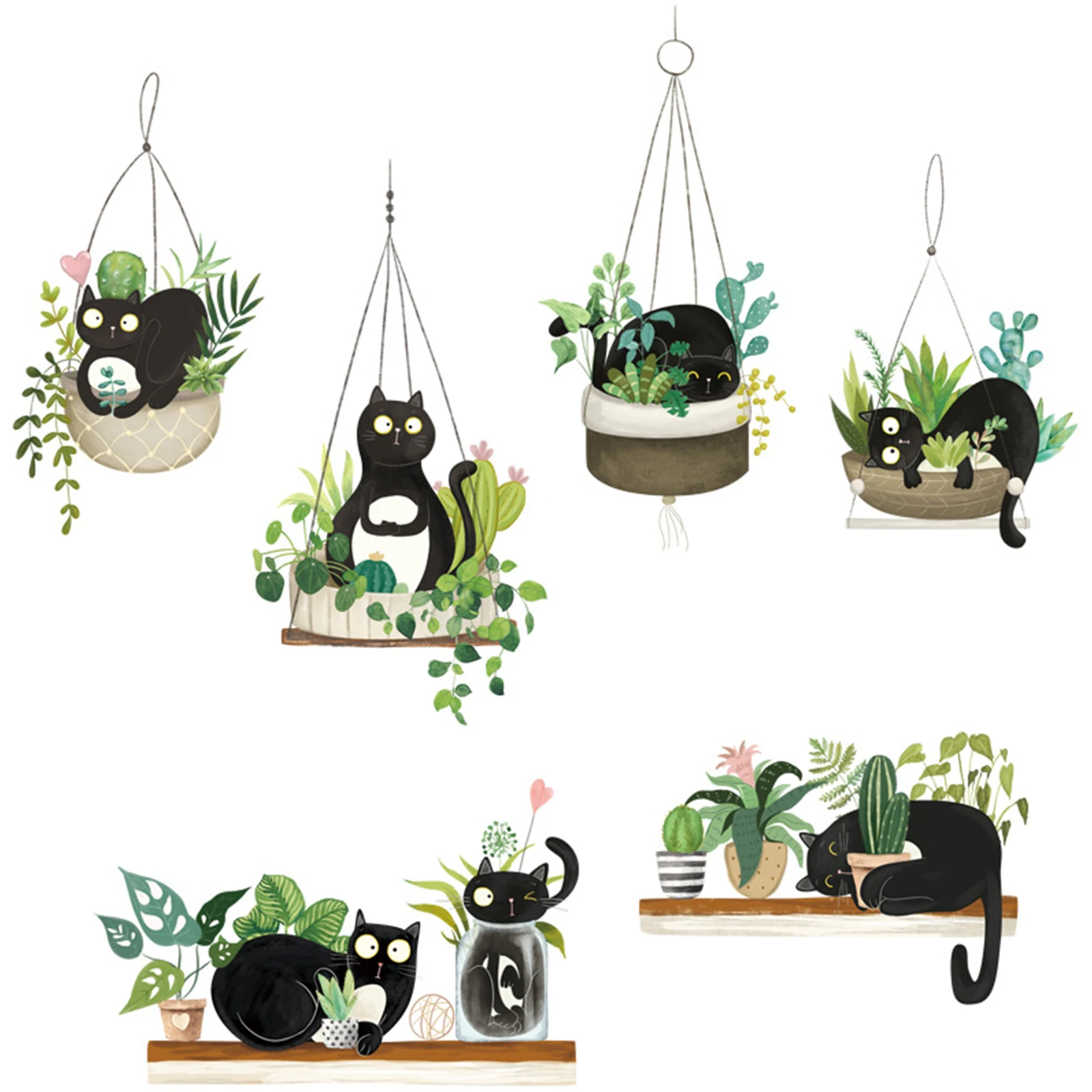 

Black Cat Hanging Basket Wall Stickers for Living room Bedroom Kitchen Wall Decor Wardrobe Tile DIY Decorative Decals Art Murals